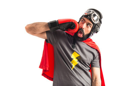super hero hitting himself